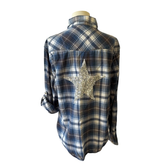SAGE COTTON FLANNEL SNAP FRONT SHIRT BARNCORE FARMCORE WESTERN SEQUINS STAR S - Picture 5 of 12